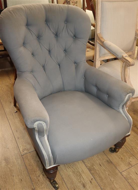 A late Victorian mahogany buttonback armchair